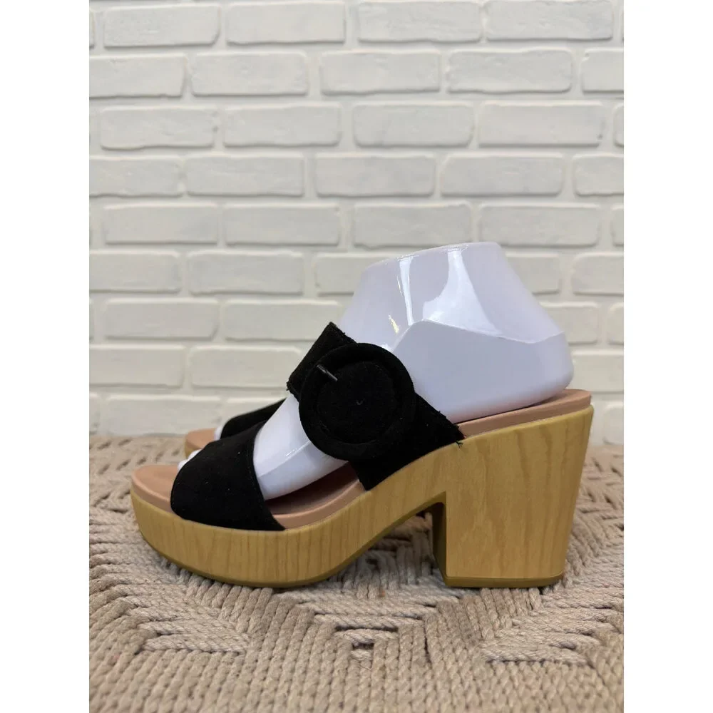 Dr. Scholl's Bayside Platform Sandals Black Suede-Look Size 7.5